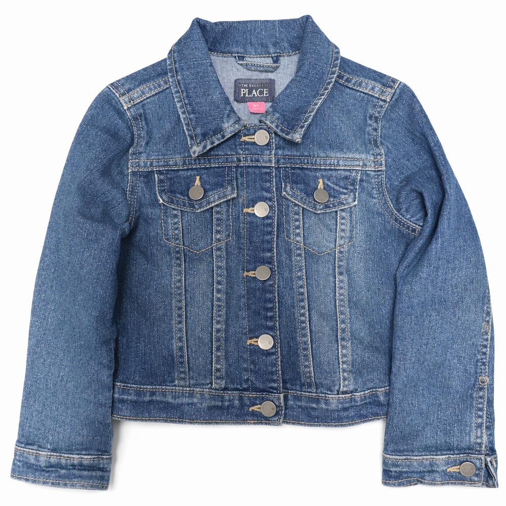 The Children’s Place Girls Denim Jacket Blue Jean Classic Button Front